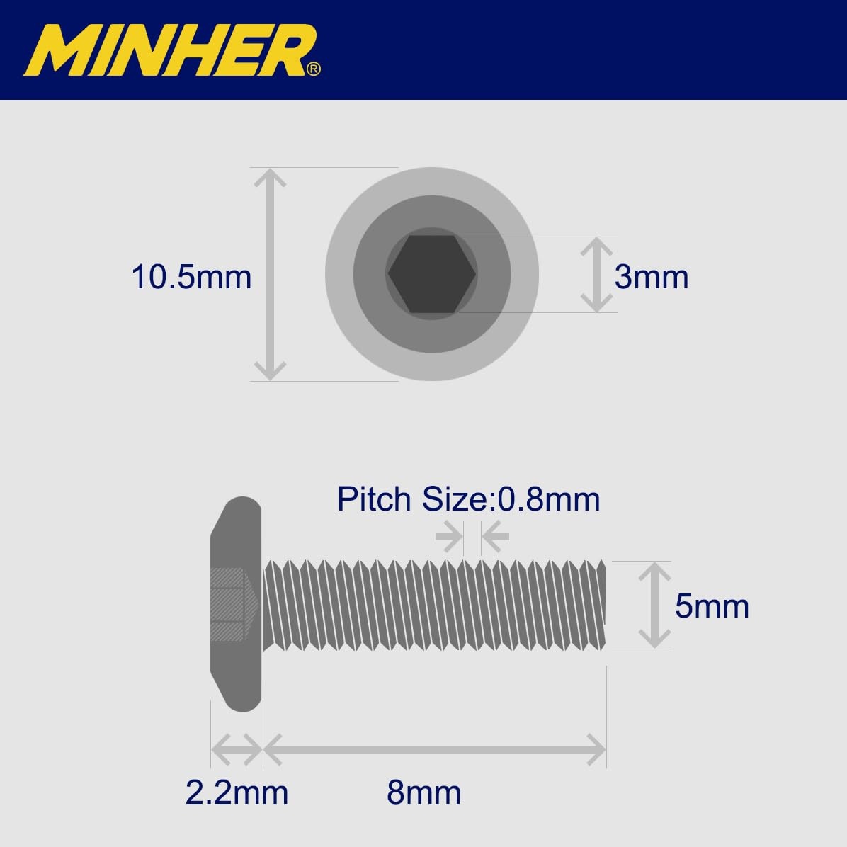 MINHER 10 sets M5 x 8mm schroeven, platte kopschroeven, A2 V2A roestvrijstalen platte kop-inbusschroeven voor meubels (met inbussleutel) - Maat M5 x 8mm
