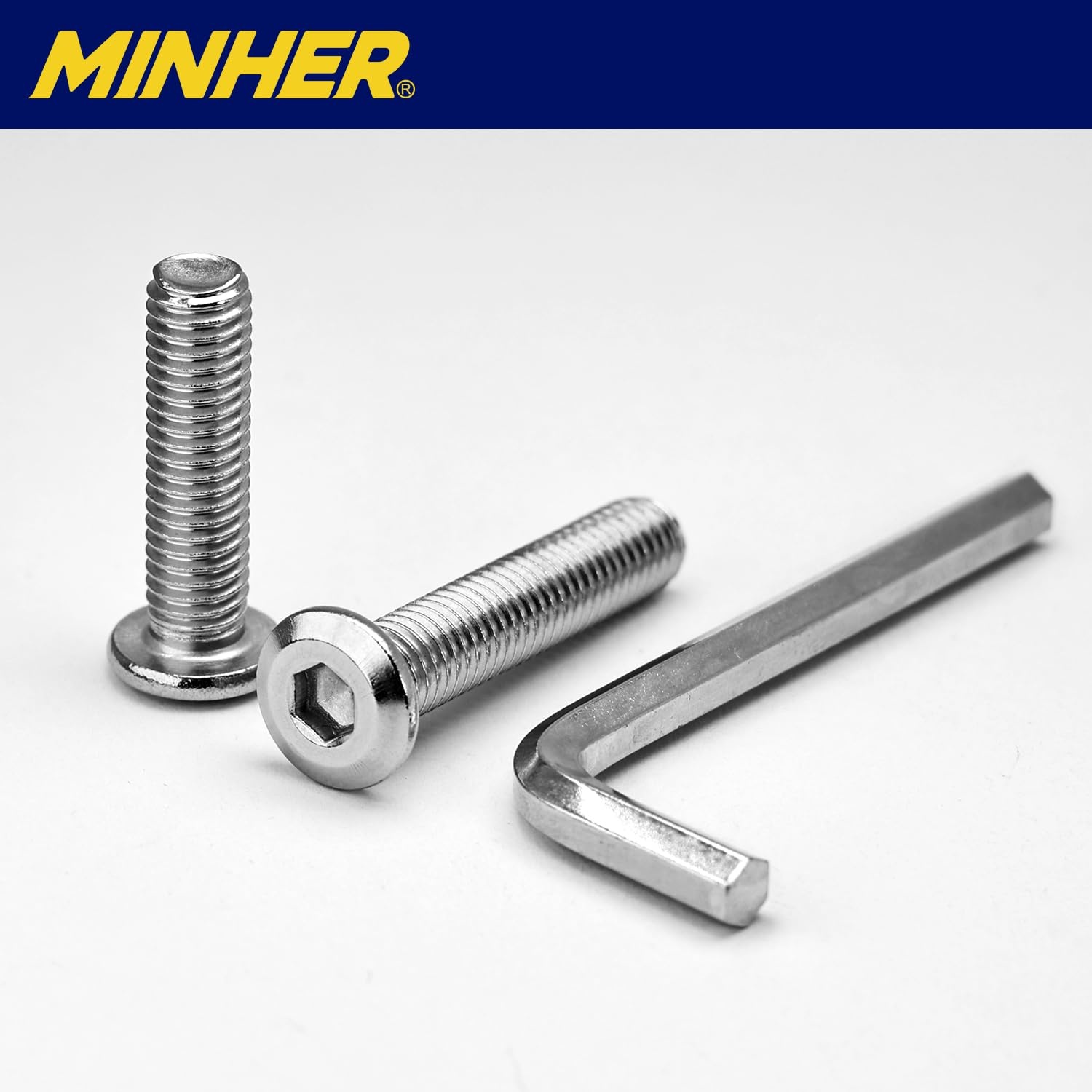 MINHER 10 sets M5 x 8mm schroeven, platte kopschroeven, A2 V2A roestvrijstalen platte kop-inbusschroeven voor meubels (met inbussleutel) - Maat M5 x 8mm