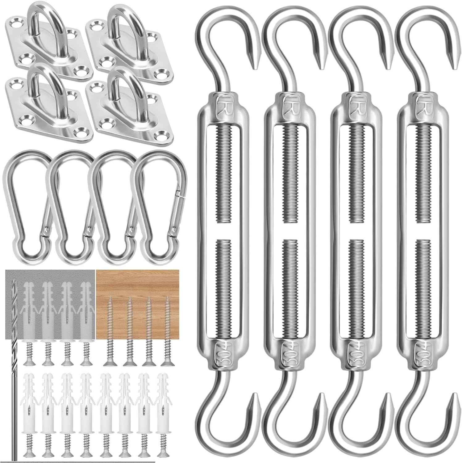 M6 Zonnezeil bevestigingsset, robuust roestvrij staal, hardware-kit voor driehoek en vierkant, rechthoekig, zonnezeil, bevestigingsaccessoires