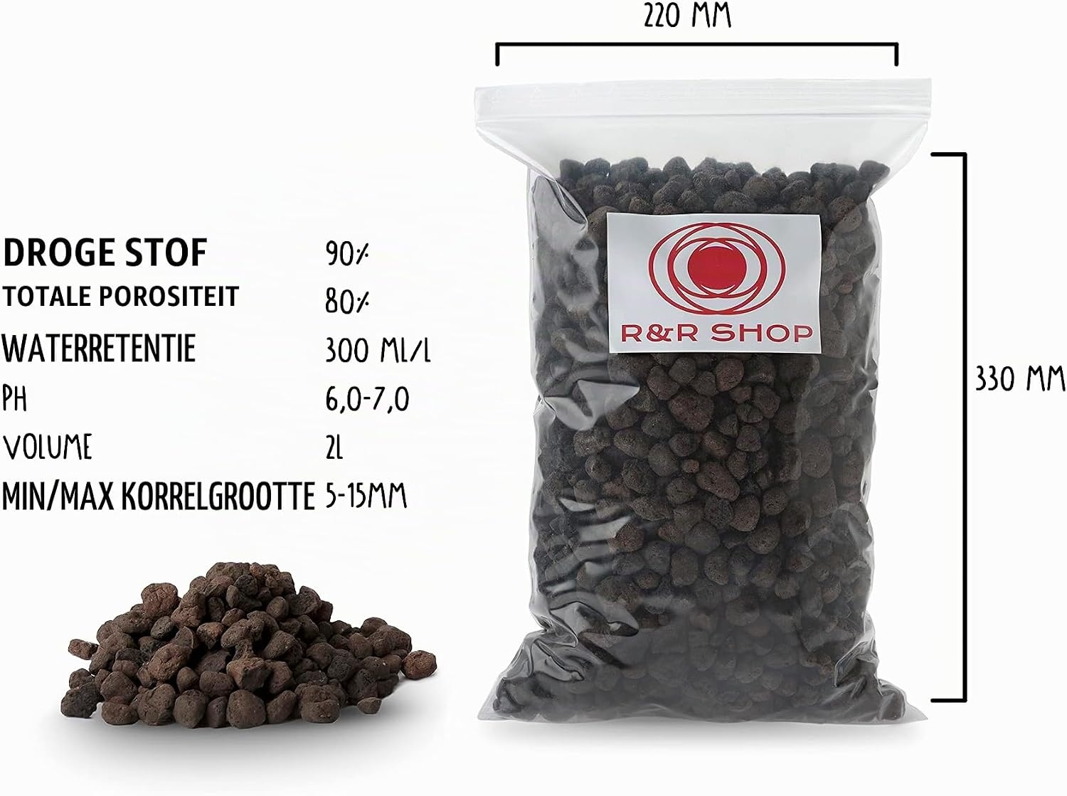 R&R SHOP – Geëxpandeerde klei voor planten, neutrale PH, ideaal voor kieming, beluchting, drainage, verbetering van de plantengroei – 2L