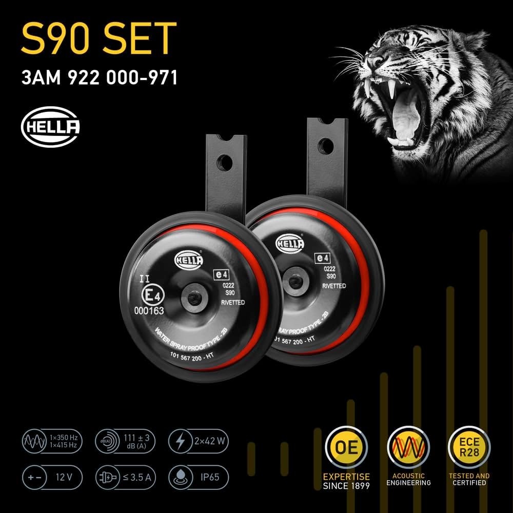 Claxon S90 12V 113dB(A) Rood/Zwart - Geschikt voor Auto's, Bussen & Motoren - 37% Korting