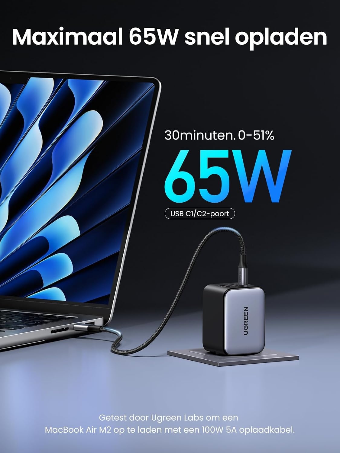 65W GaN Snellader, 3 Poorten, Zwart/Grijs, S - 32% Korting