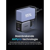 65W GaN Snellader, 3 Poorten, Zwart/Grijs, S - 32% Korting