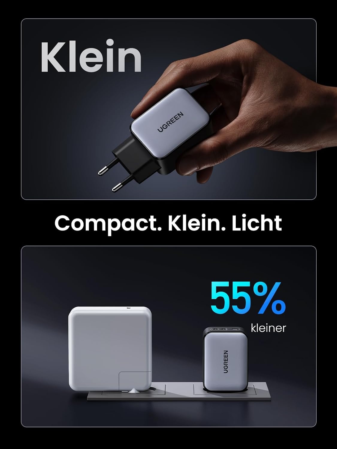 65W GaN Snellader, 3 Poorten, Zwart/Grijs, S - 32% Korting