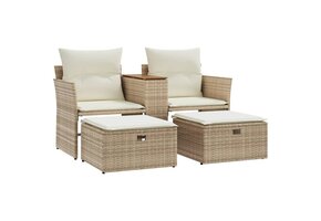 vidaXL Tuinbank 2-zits met Voetenbanken Poly Rattan Beige - 35% Korting!