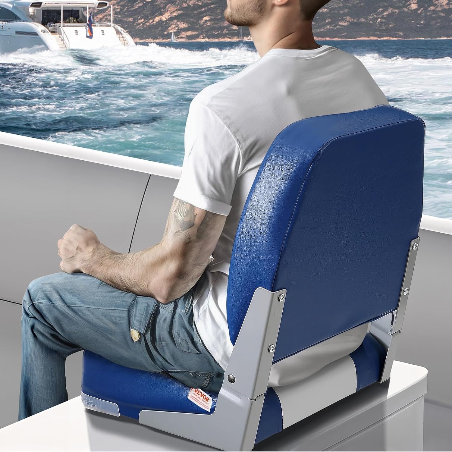 VEVOR Opvouwbare bootstoel, zitting voor boten met lage rugleuning, bekleding van schuim met hoge dichtheid, waterdichte bootstoel voor cruises in de motorboot, visboot, 48,5 x 41 x 48 cm