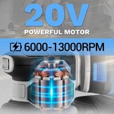 Orbitale accuschuurmachine: DEKOPRO Rotatieschuurmachine met 1 accu 2000 mAh, orbitaal voor hout 125 mm, 13.000 RPM, met stofzak en 15 vellen schuurpapier Blauw-grijs