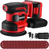 Orbitale accuschuurmachine: DEKOPRO Rotatieschuurmachine met 1 accu 2000 mAh, orbitaal voor hout 125 mm, 13.000 RPM, met stofzak en 15 vellen schuurpapier Blauw-grijs