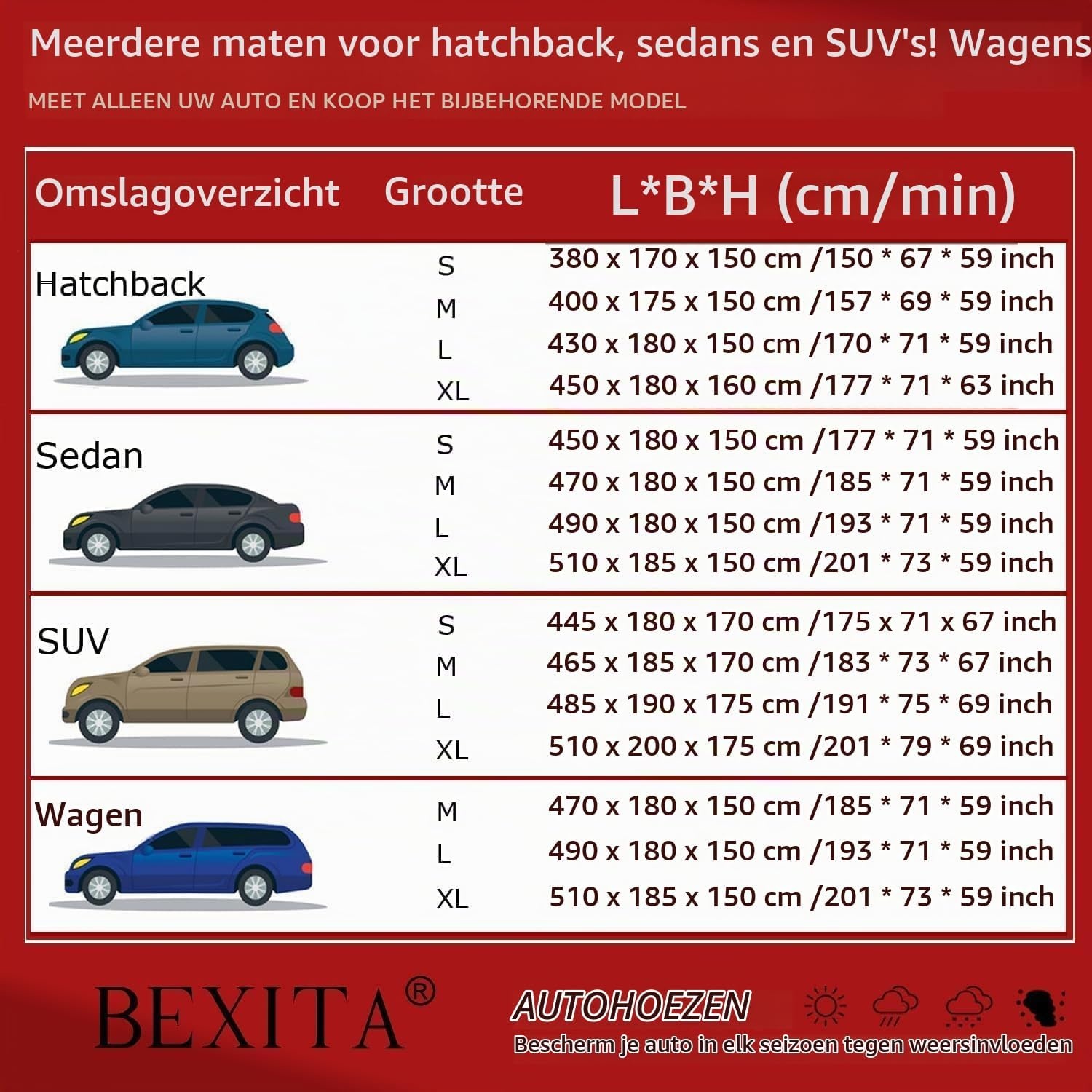 Auto Cover SUV Waterdichte Volledige auto Cover voor autos All Weather Stofdicht Winddicht Sneeuwdicht UV-bescherming Outdoor Indoor Volledige auto Cover Fit voor SUV Lengte (tot 485cm)