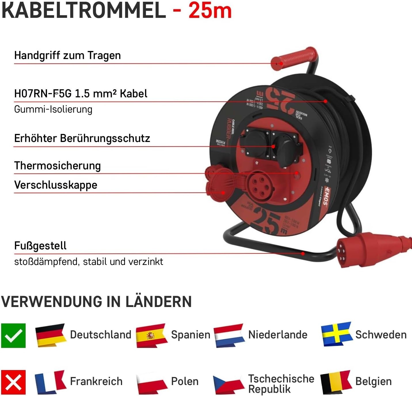Waterdichte Kabelhaspel Buiten 25m - IP44 | 34% Korting
