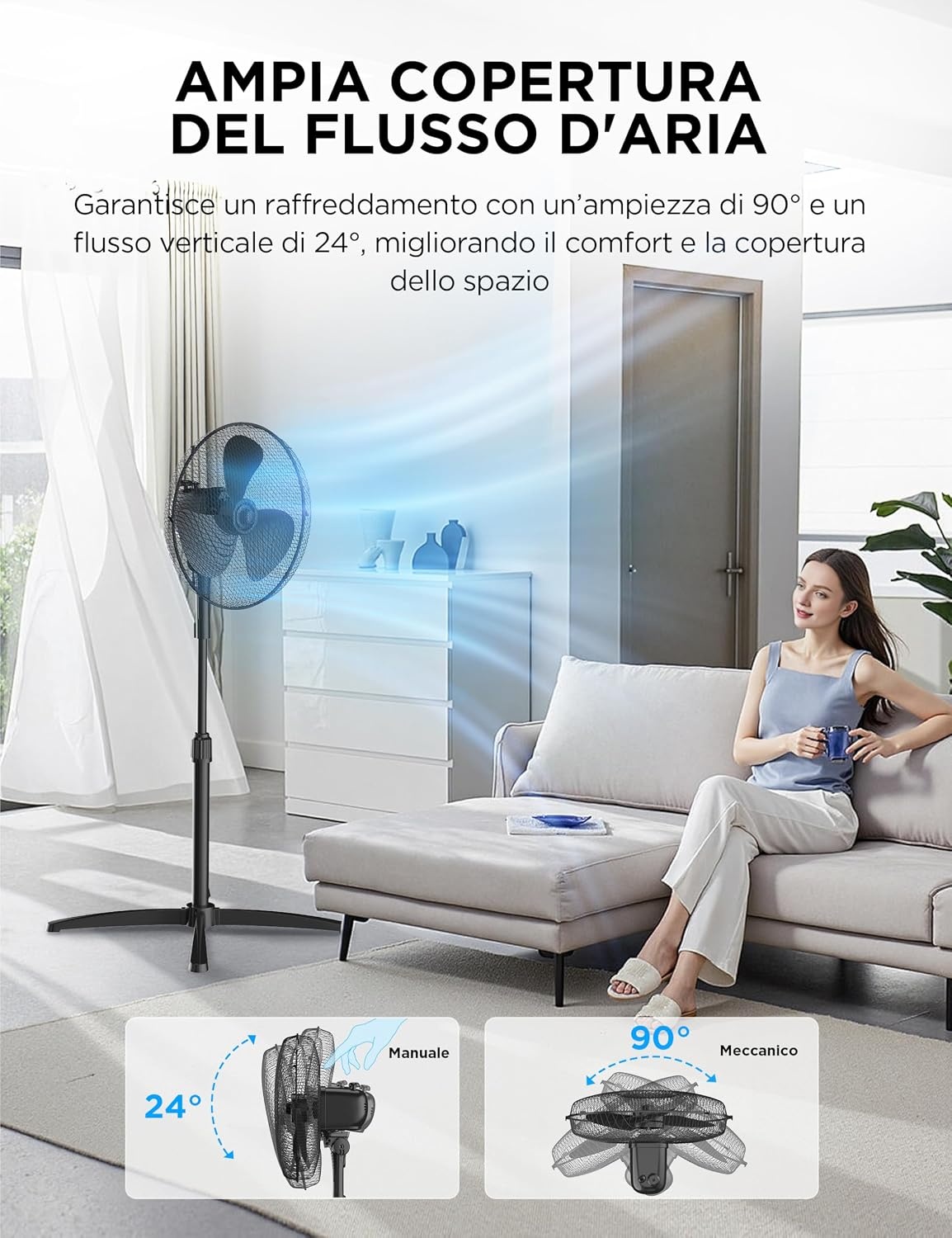 Vloerventilator 40 cm | 3 standen | Zwart | 32% Korting