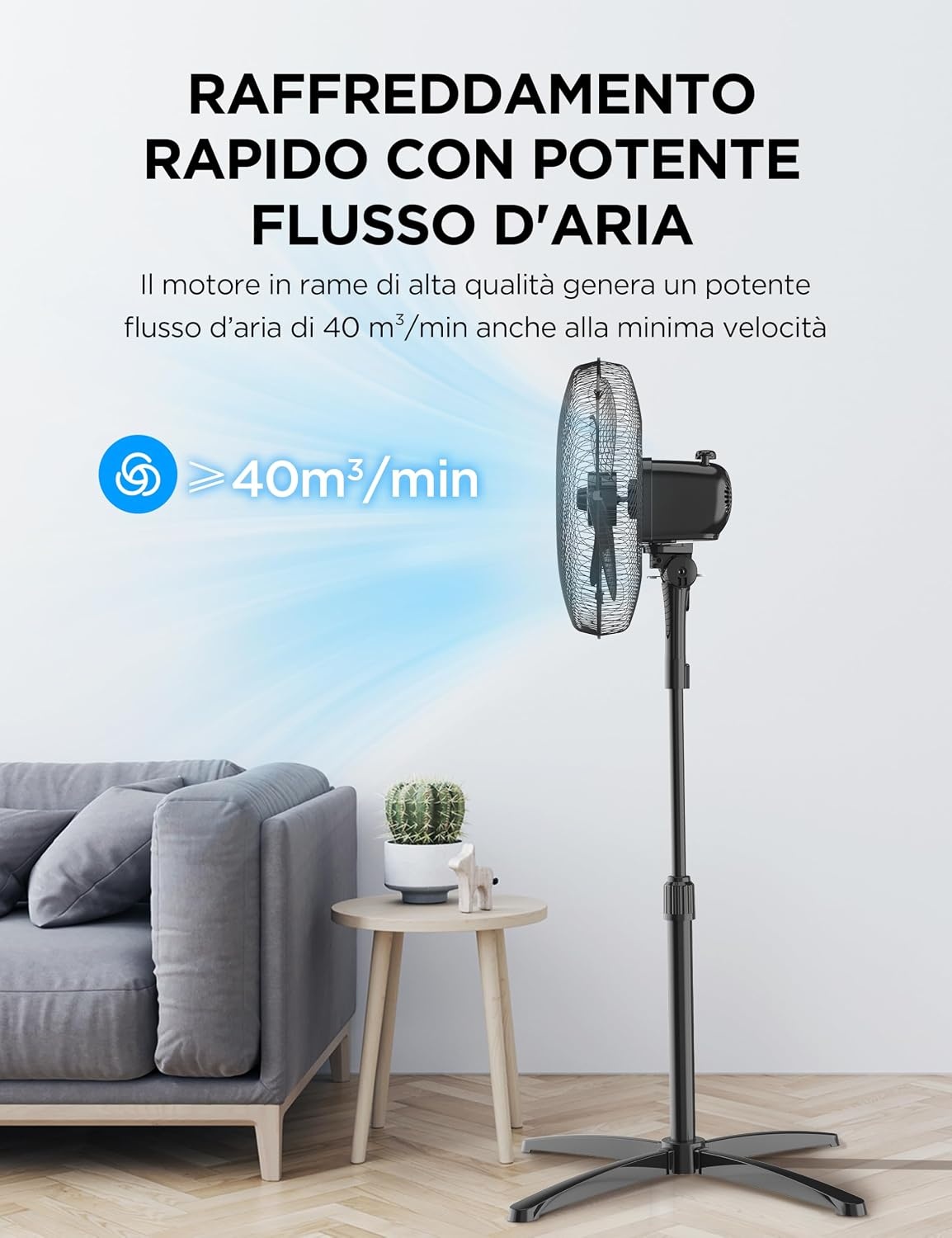 Vloerventilator 40 cm | 3 standen | Zwart | 32% Korting
