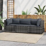 Loungeset 3-delig Poly Rattan Grijs - 54% Korting