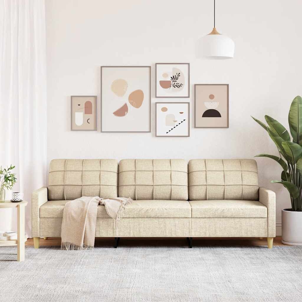 Driezitsbank Crème Stof 210 cm - 35% Korting