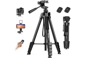 Driepootstatief 190cm Zwart met Telefoonhouder & Afstandsbediening (32% Korting)