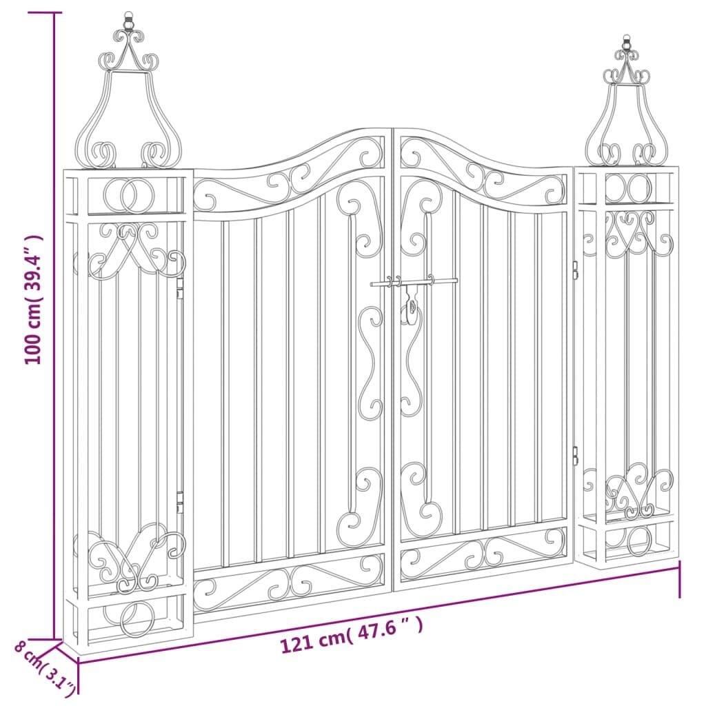 Smeedijzeren Poort Zwart 121x8x100 cm - 54% Korting