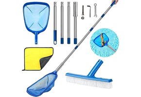 Zwembad Reinigingsset Blauw Grijs S - Schepnet & Borstel - Telescoopstang 187cm