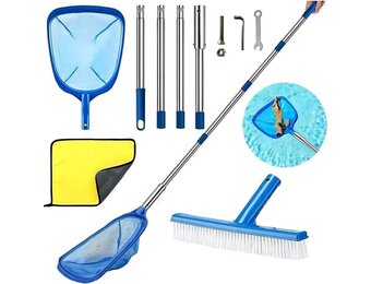 Zwembad Reinigingsset Blauw Grijs S - Schepnet & Borstel - Telescoopstang 187cm