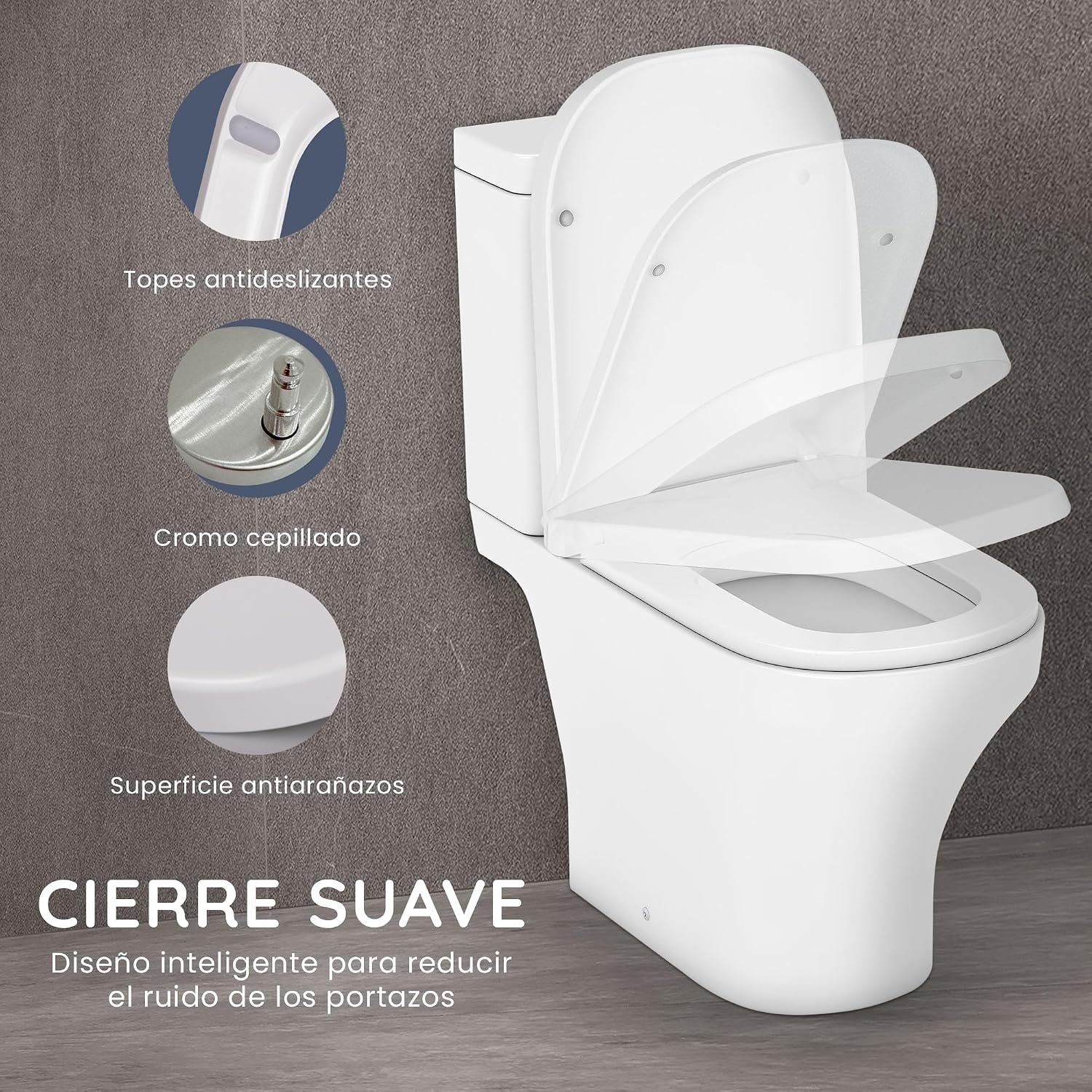 CUQOO Vierkante Toiletbril met Soft-Close en Quick-Release - Wit - 44,5 x 34,5 cm