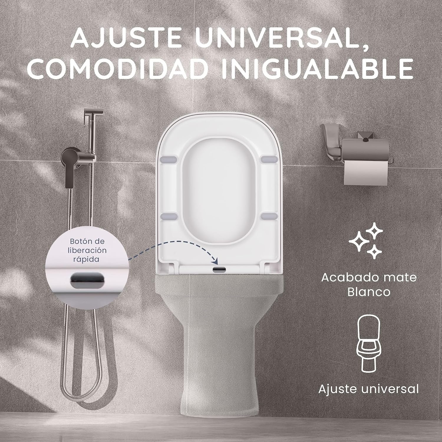 CUQOO Vierkante Toiletbril met Soft-Close en Quick-Release - Wit - 44,5 x 34,5 cm