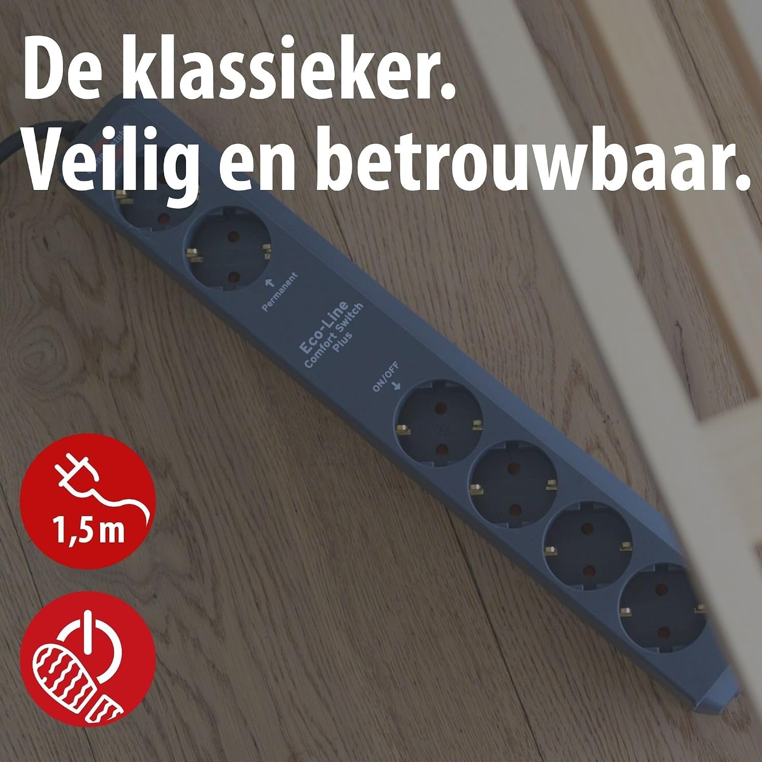 Brennenstuhl Eco-Line Comfort Switch Plus Stekkerdoos, 6-voudig (2 permanente, 4 schakelbare stopcontacten, verlichte voetschakelaar) Single antraciet