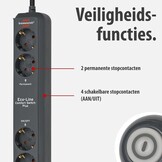 Brennenstuhl Eco-Line Comfort Switch Plus Stekkerdoos, 6-voudig (2 permanente, 4 schakelbare stopcontacten, verlichte voetschakelaar) Single antraciet