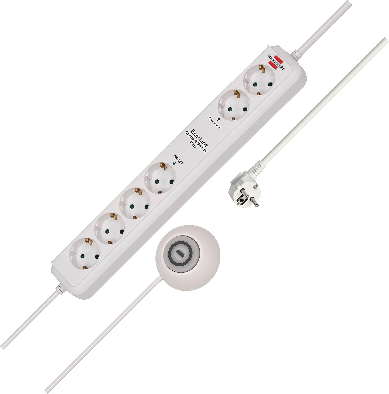 Brennenstuhl Eco-Line Comfort Switch Plus Stekkerdoos, 6-voudig (2 permanente, 4 schakelbare stopcontacten, verlichte voetschakelaar) Single antraciet