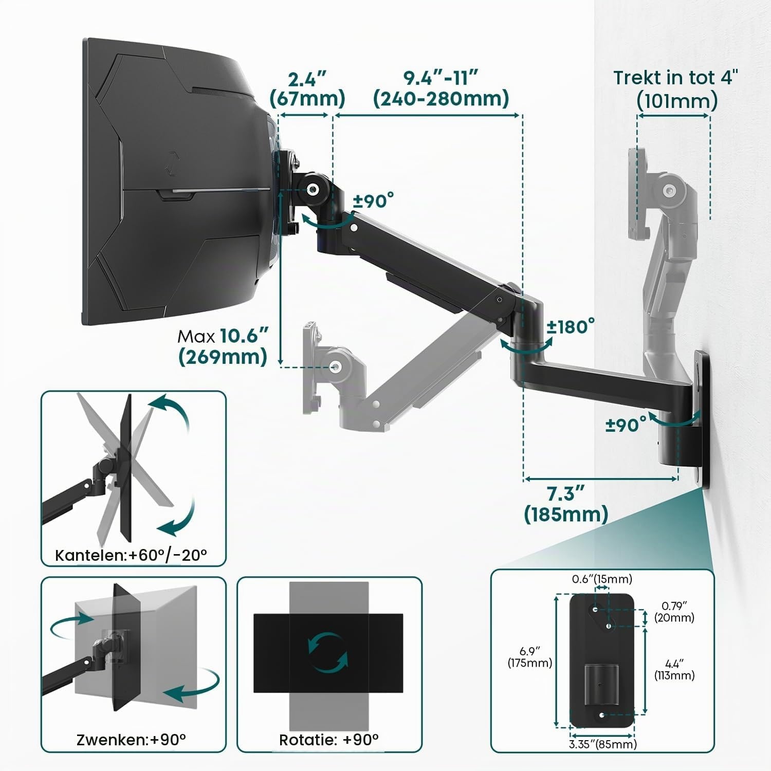 Monitor Muurbeugel 17-57 inch Gasveer - 33% Korting