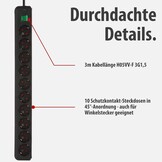 Brennenstuhl 10-voudige stekkerdoos met schakelaar - 3m - Zwart - 31% Korting