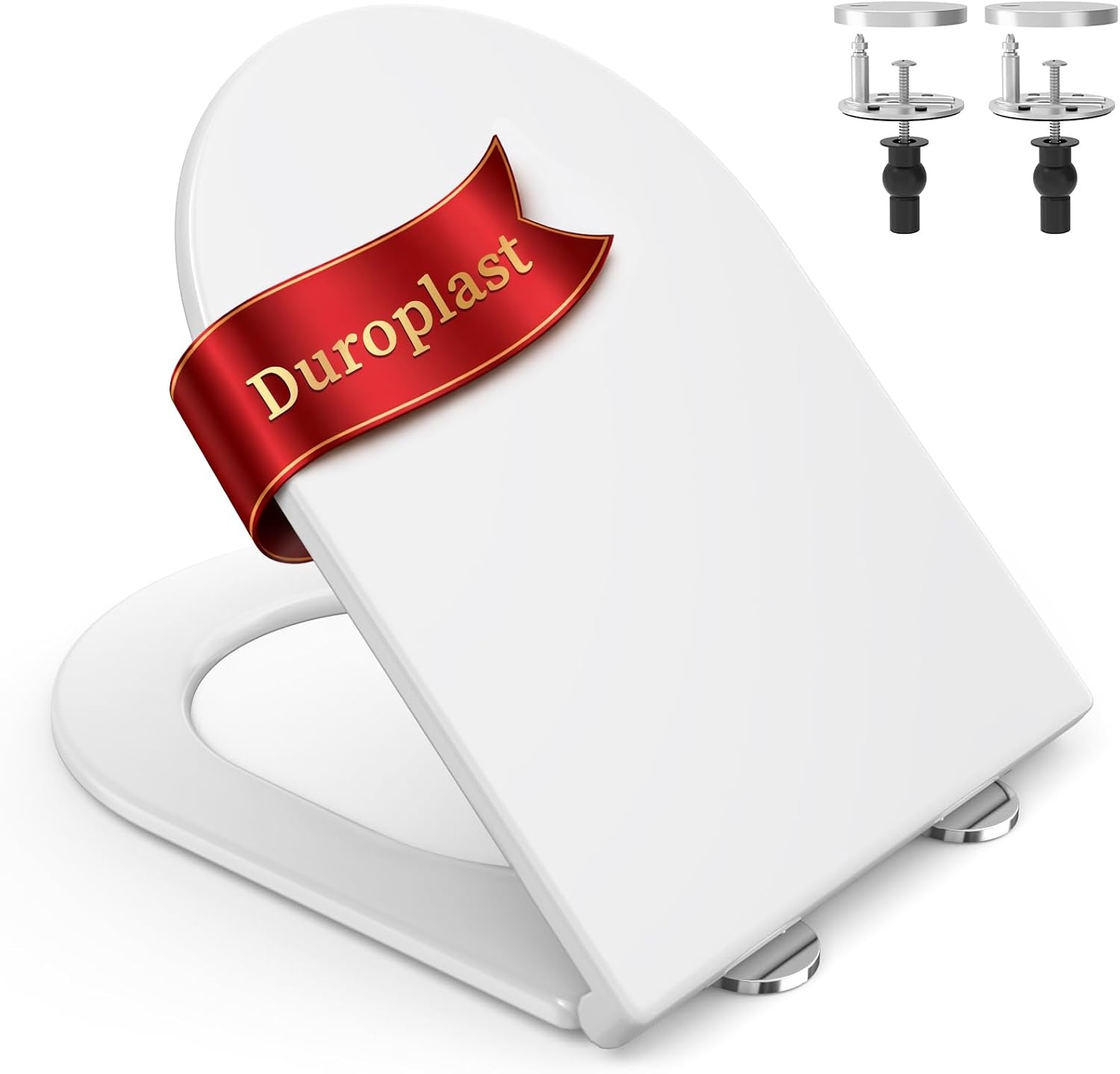 SURFOU Toiletbril met Softclose, D-vorm, Belastbaar tot 200 kg, Afneembare WC-bril van Breukbestendig Duroplast, Toilettdeksel met Snelontgrendeling, Eenvoudige Montage, Wit