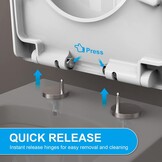 Ibergrif M41001 D-vorm Toiletdeksel Softclose Quick Release WC-bril Verstelbare bril Scharnieren Eenvoudige Reiniging Algemeen Doel Wit Toiletbril
