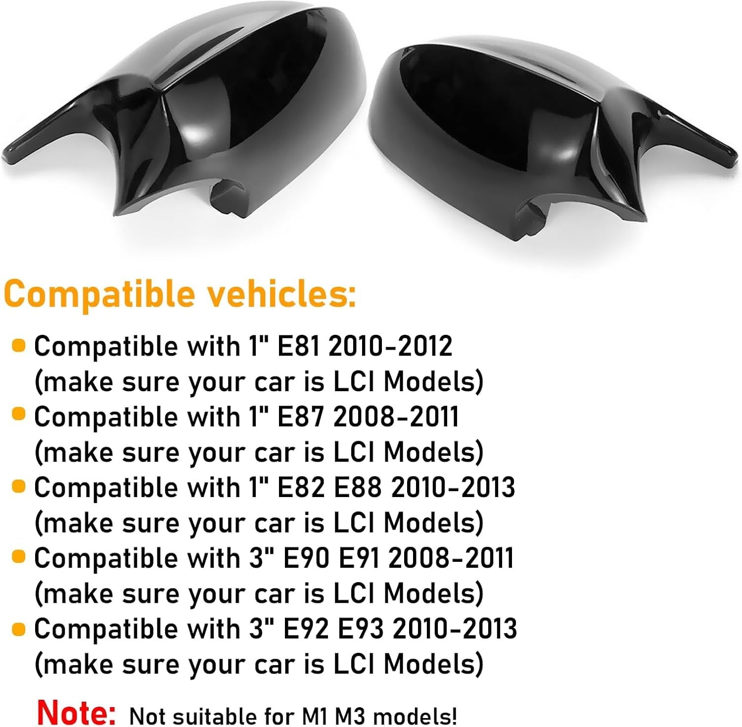 TTCR-II 2 stuks compatibel met achteruitkijkspiegelafdekking BMW 3-serie E90 E91 E92 E93 LCI zijspiegelbehuizing links en rechts E87 E81 E82 E88 LCI(glanzend zwart)