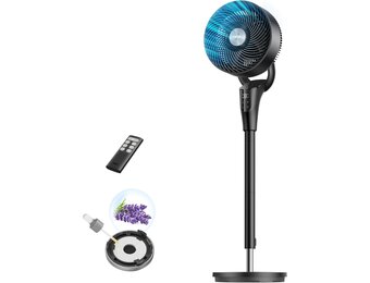 Dreo 80 ft elektrische staande ventilator voor slaapkamer, 25 dB stille pedestal fans met afstandsbediening, 80° oscillatie, 90° handmatig verticaal, 3 snelheden, 34-41 inch verstelbare hoogte, 6 uur