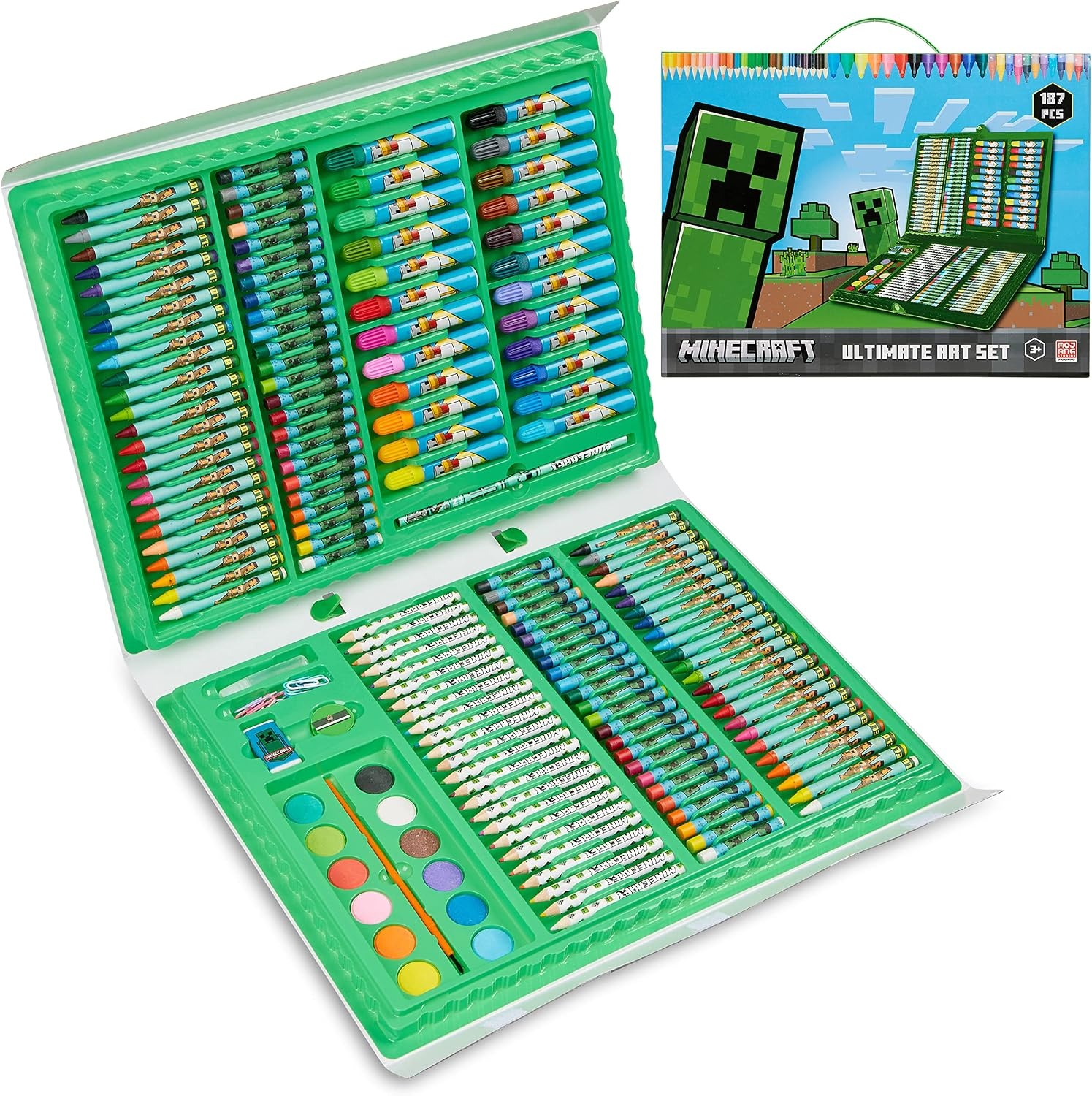 Minecraft Kleurpotloden Kunstbenodigdheden Kinderset Kleur- en Tekenset Meisjes Tekenpotloden Benodigdheden Reiskoffer met Kleurpotloden Kunst en Ambachten voor Kinderen 4-12