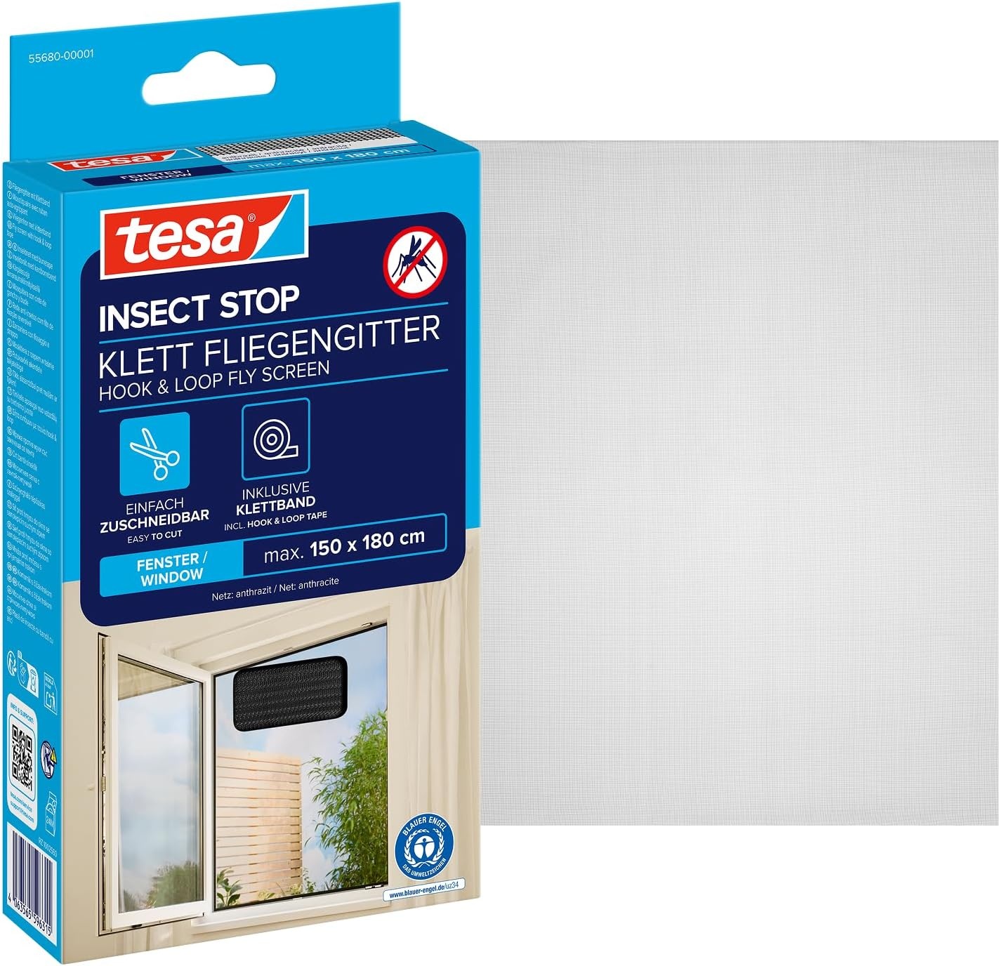 tesa INSECT STOP Klittenband Vliegenhor - 100 x 100 cm - Antraciet
