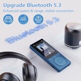 64 GB MP3-speler met Bluetooth 5.3, muziekspeler met hifi-audio voor sporthardlopers, 2,4 inch scherm MP3-speler ingebouwd in HD-luidspreker voicerecorder, uitbreidbaar tot 128 GB, oortelefoons