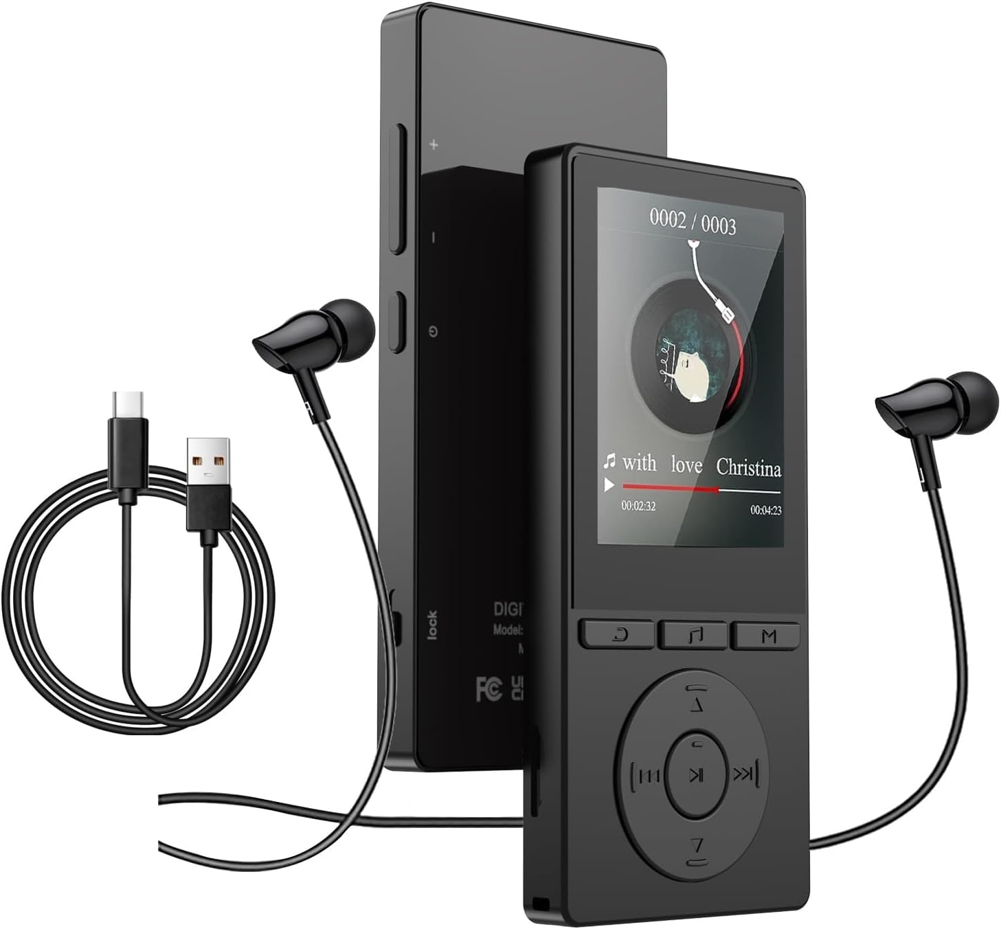 64 GB MP3-speler met Bluetooth 5.3, muziekspeler met hifi-audio voor sporthardlopers, 2,4 inch scherm MP3-speler ingebouwd in HD-luidspreker voicerecorder, uitbreidbaar tot 128 GB, oortelefoons