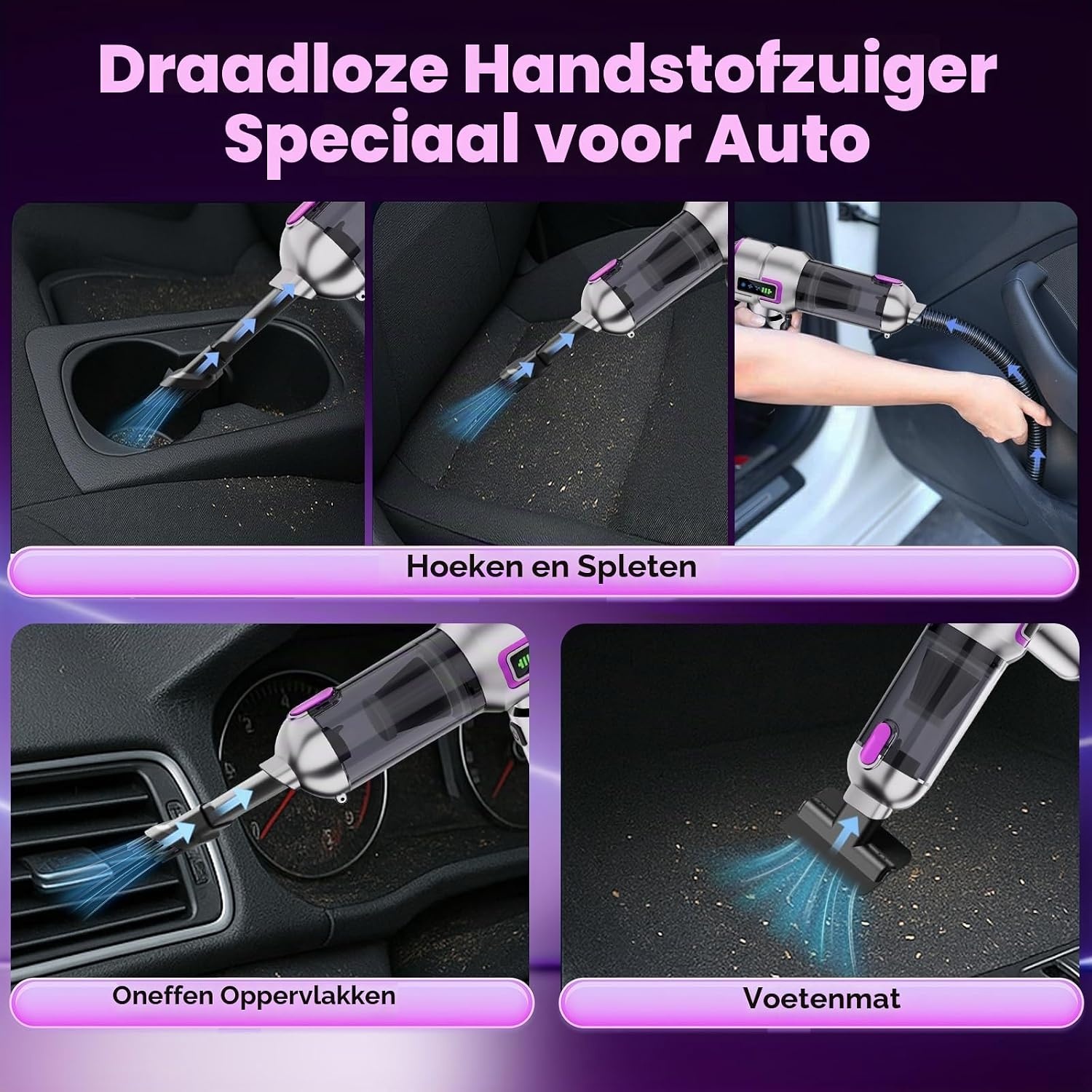 Draadloze Handstofzuiger - 27000 Pa - Incl. Opzetstukken - 32% Korting