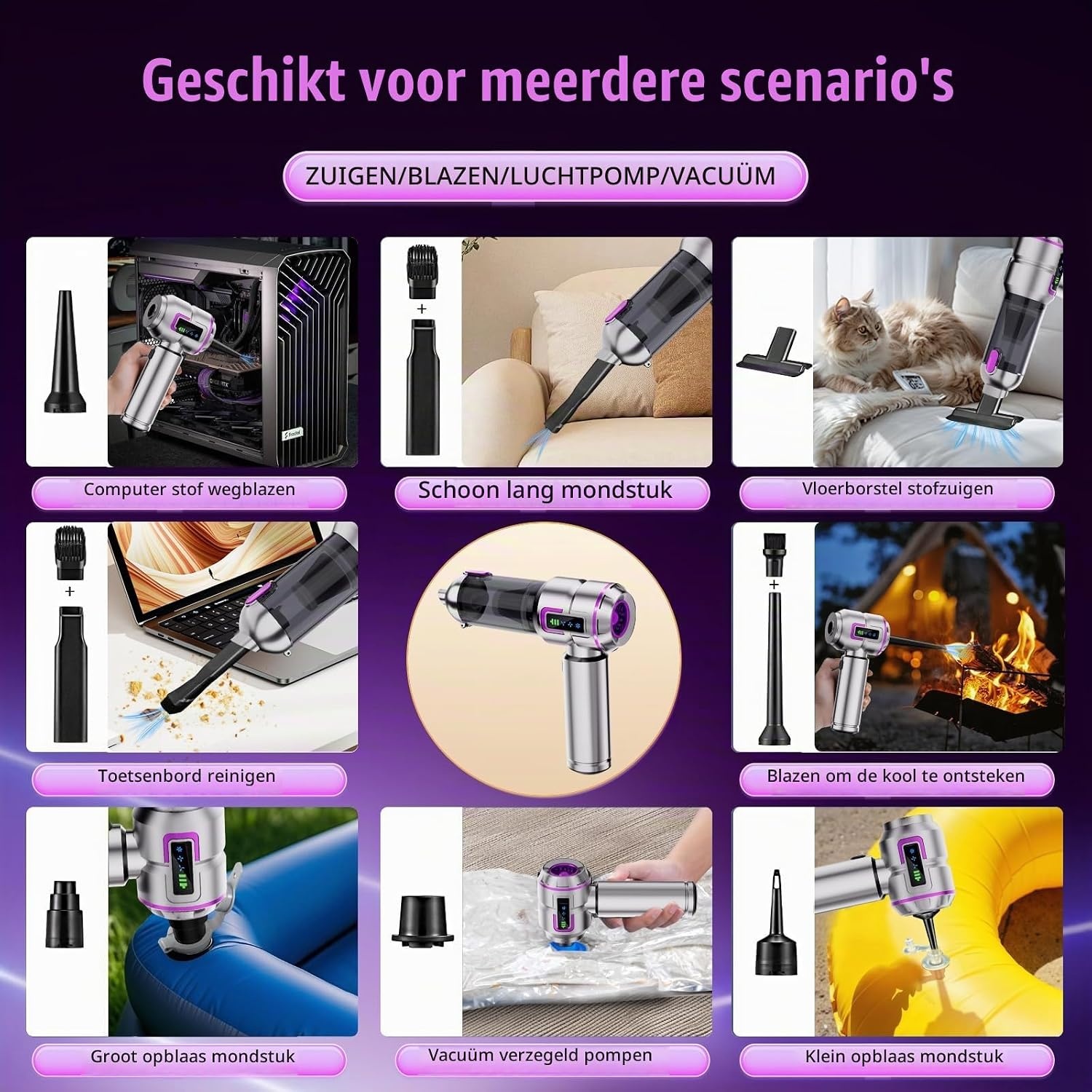 Draadloze Handstofzuiger - 27000 Pa - Incl. Opzetstukken - 32% Korting