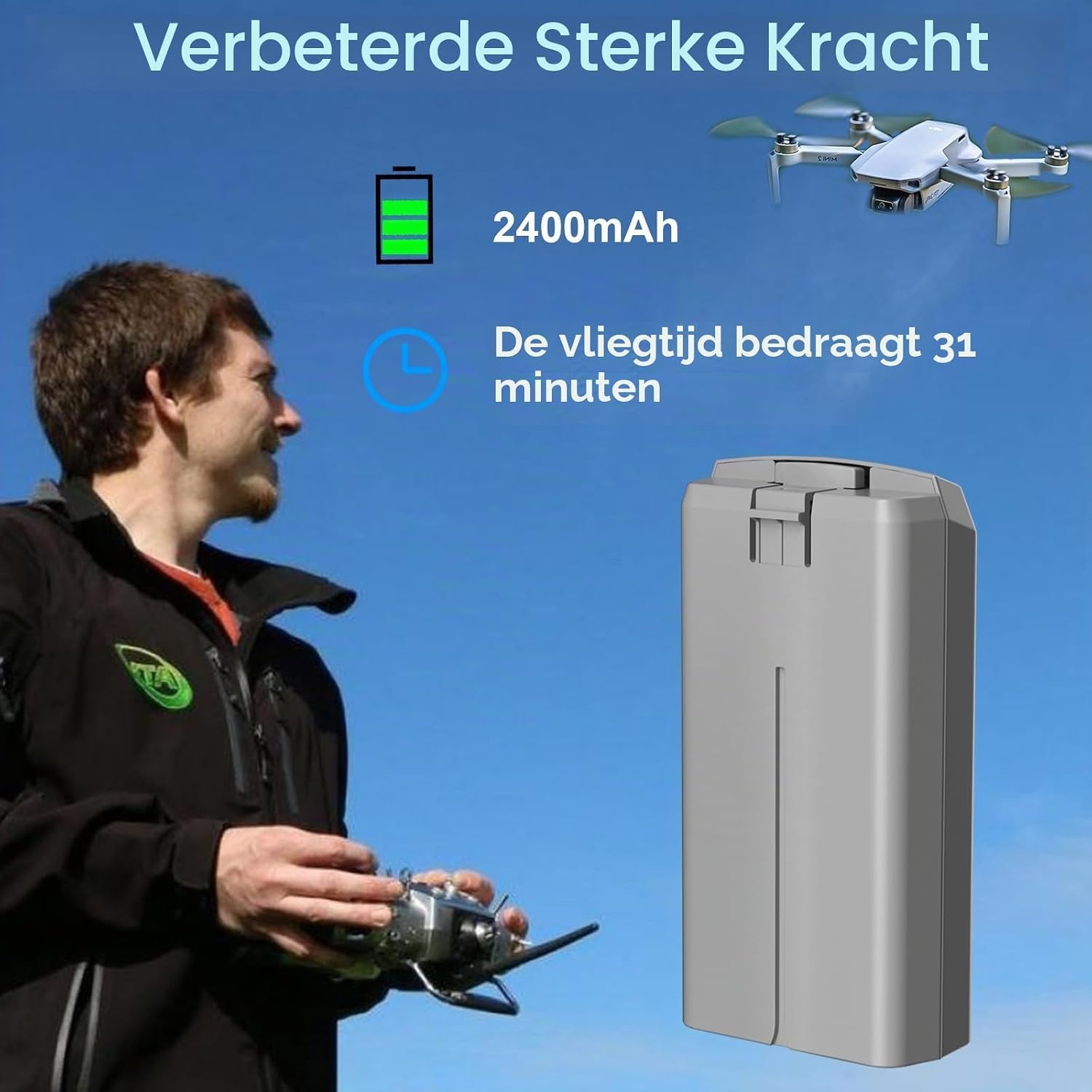 2x DJI Mini 2 / SE Drone Accu's - 2400 mAh, 7.7V - 34% Korting!