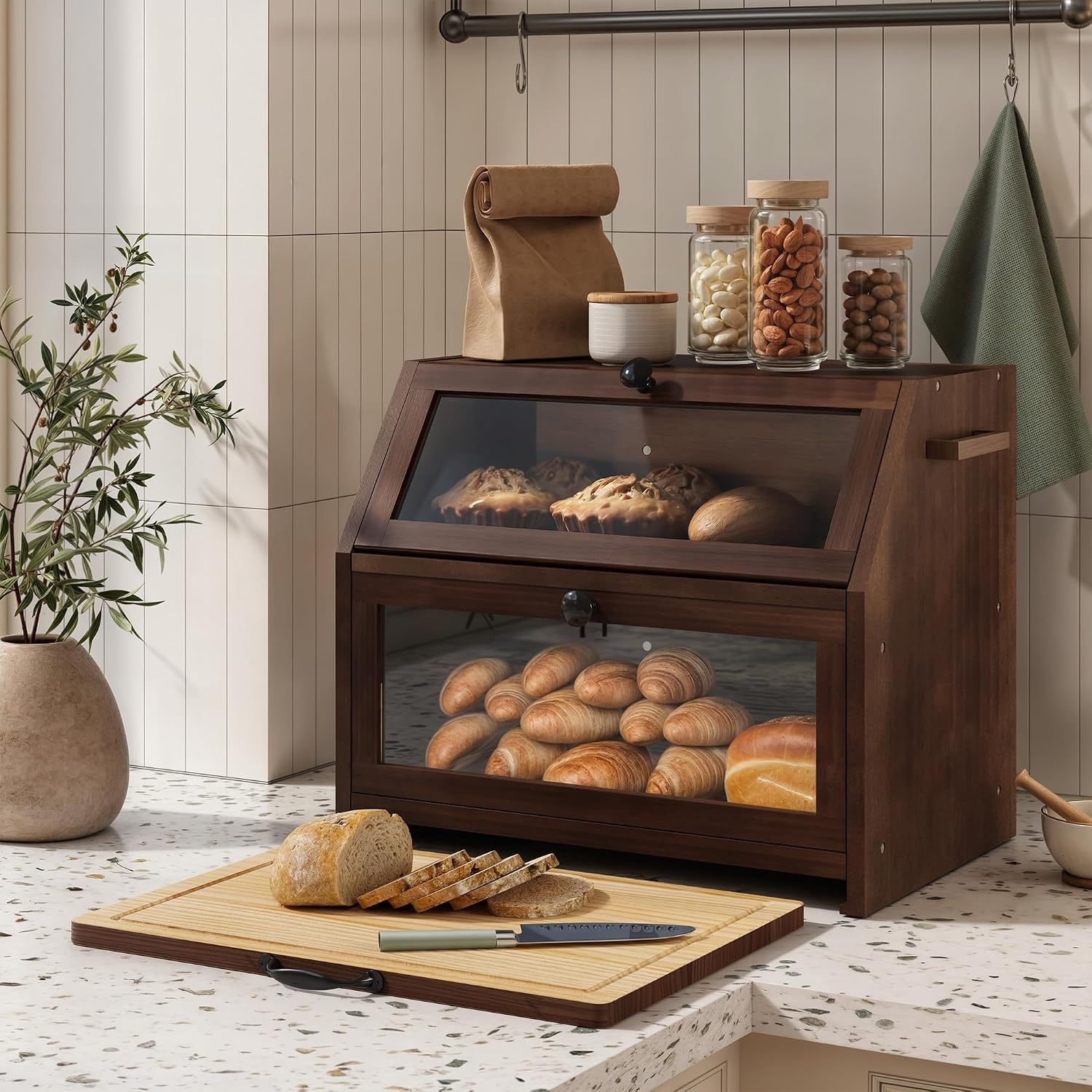 Houten Broodtrommel met Snijplank - 34% Korting
