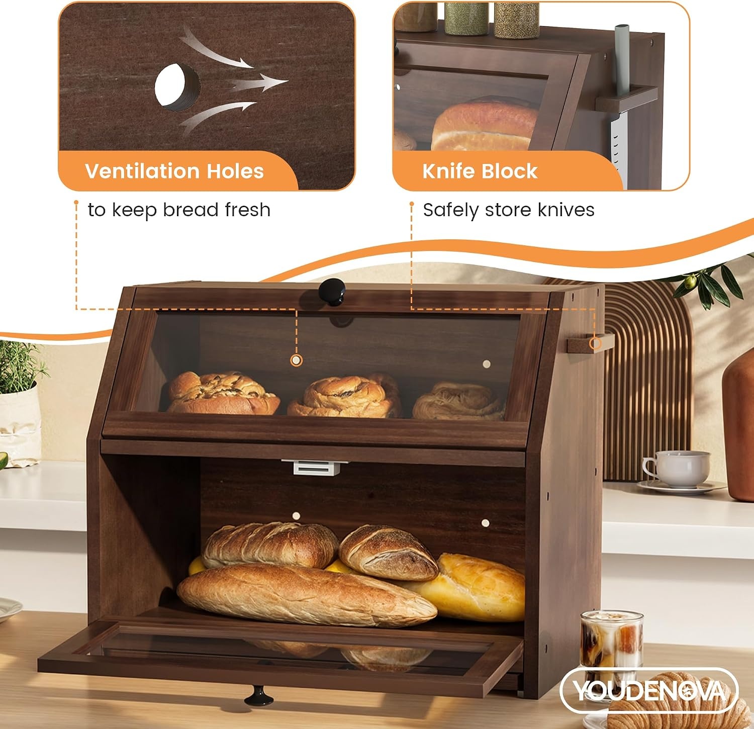 Houten Broodtrommel met Snijplank - 34% Korting