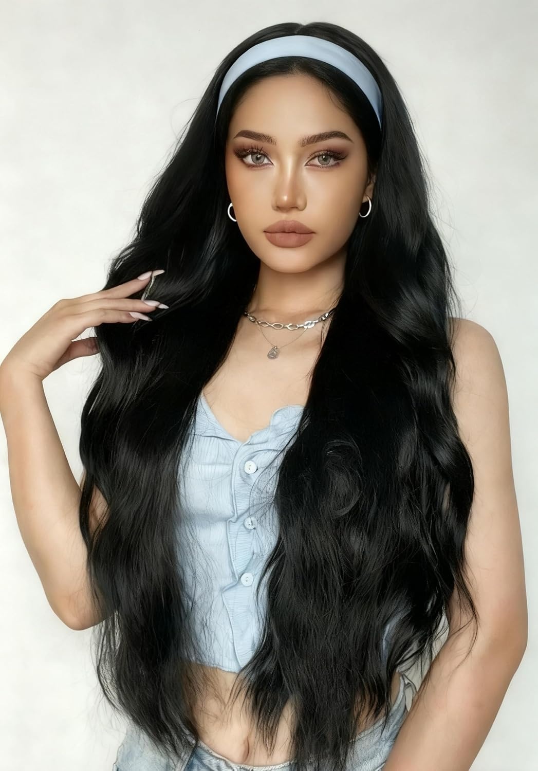 Body Wave Hoofdband Pruik 24 Inch Synthetisch Haar met 32% Korting