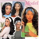 Body Wave Hoofdband Pruik - Synthetisch Zwart Haar 24 inch (32% Korting)