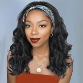 Body Wave Hoofdband Pruik - Synthetisch Zwart Haar 24 inch (32% Korting)