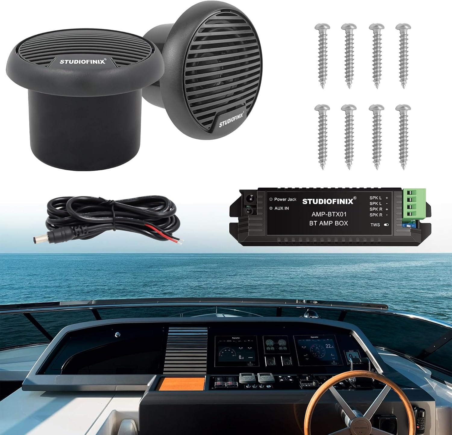 STUDIOFINIX Bluetooth Marine Luidspreker - 140W Waterdicht (Grijs) - 34% Korting!