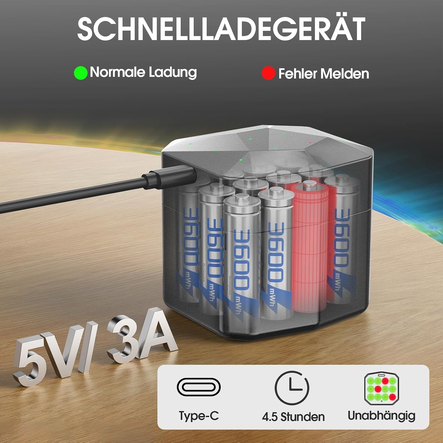 12x Oplaadbare AA Batterijen 3600mWh met Slimme Oplader - 33% Korting