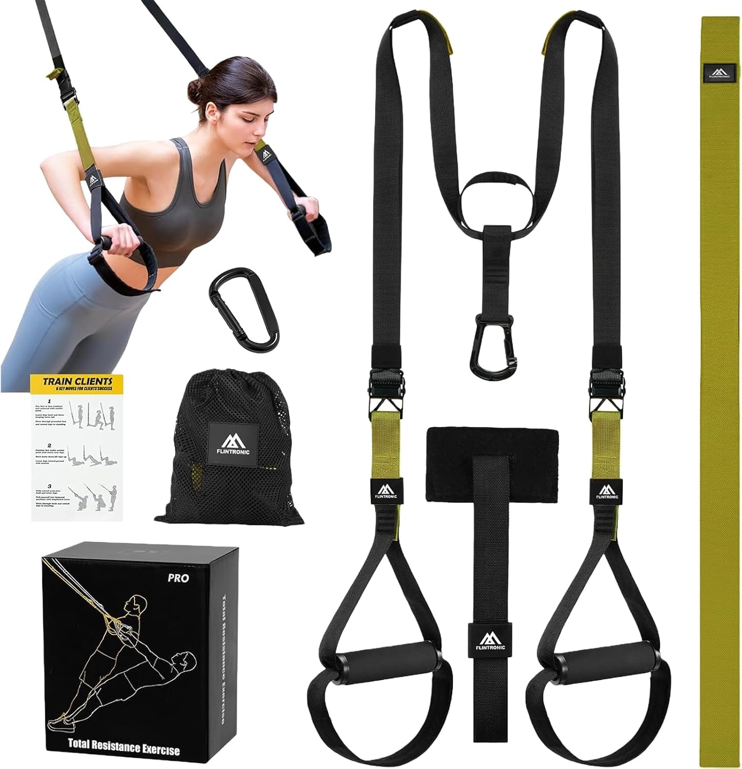 Flintronic Suspensietrainer, slingtrainingsset, suspensietrainingsset, TRX Fitness voor thuis, suspensietrainingssysteem, suspensietraining voor de sportschool thuis