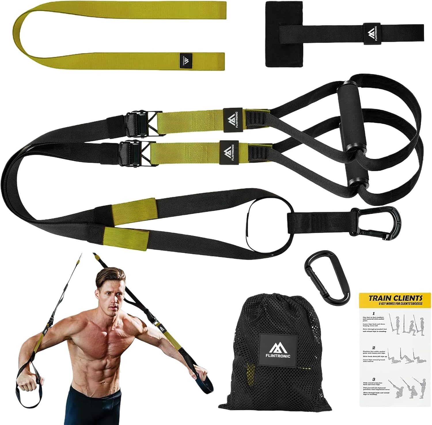 Flintronic Suspensietrainer, slingtrainingsset, suspensietrainingsset, TRX Fitness voor thuis, suspensietrainingssysteem, suspensietraining voor de sportschool thuis