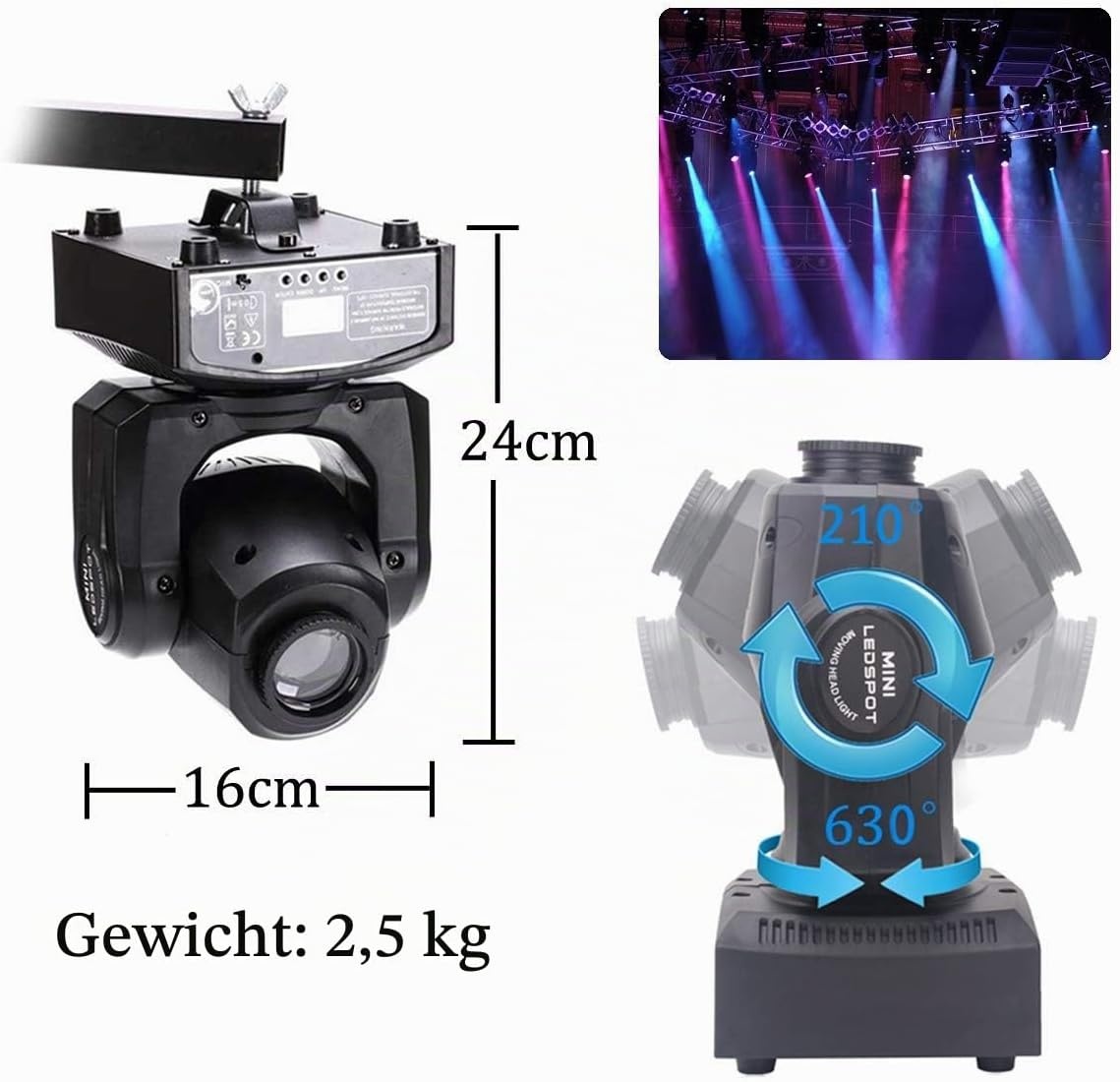 Lyre LED, 50 W, beweegbare kop met afstandsbediening, DMX 512, discoverlichting, DJ, licht, 8 gobo's, 8 kleuren, sono/auto/Master Slave/stroboscoop voor DJ, avond, feest, KTV bar, club